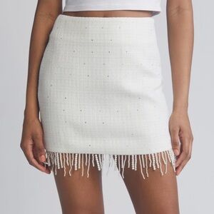 NWT ✨ Nordstrom ‘All in Favor’ White Pearl Fringe Tweed Skirt